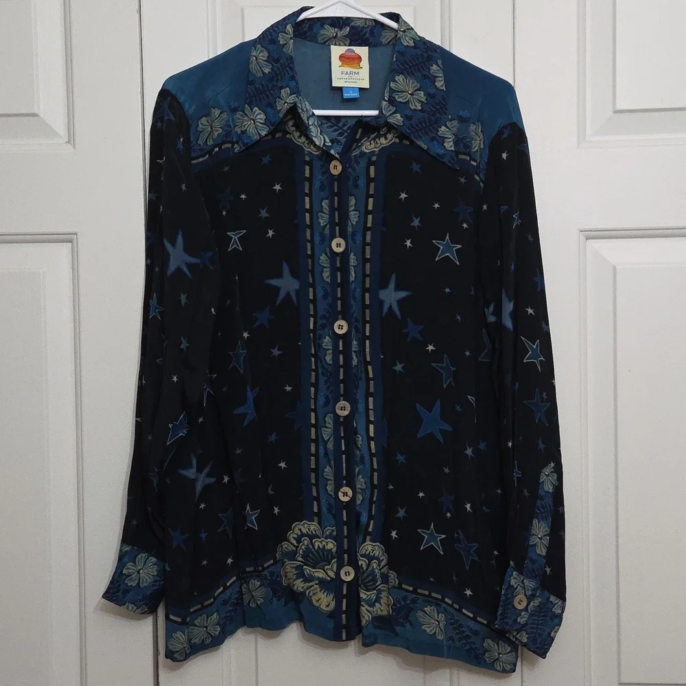 ❌❌❌ SOLD ❌❌❌FARM Rio By Anthropologie Button Up Blouse/ Medium - Picture 2 of 8